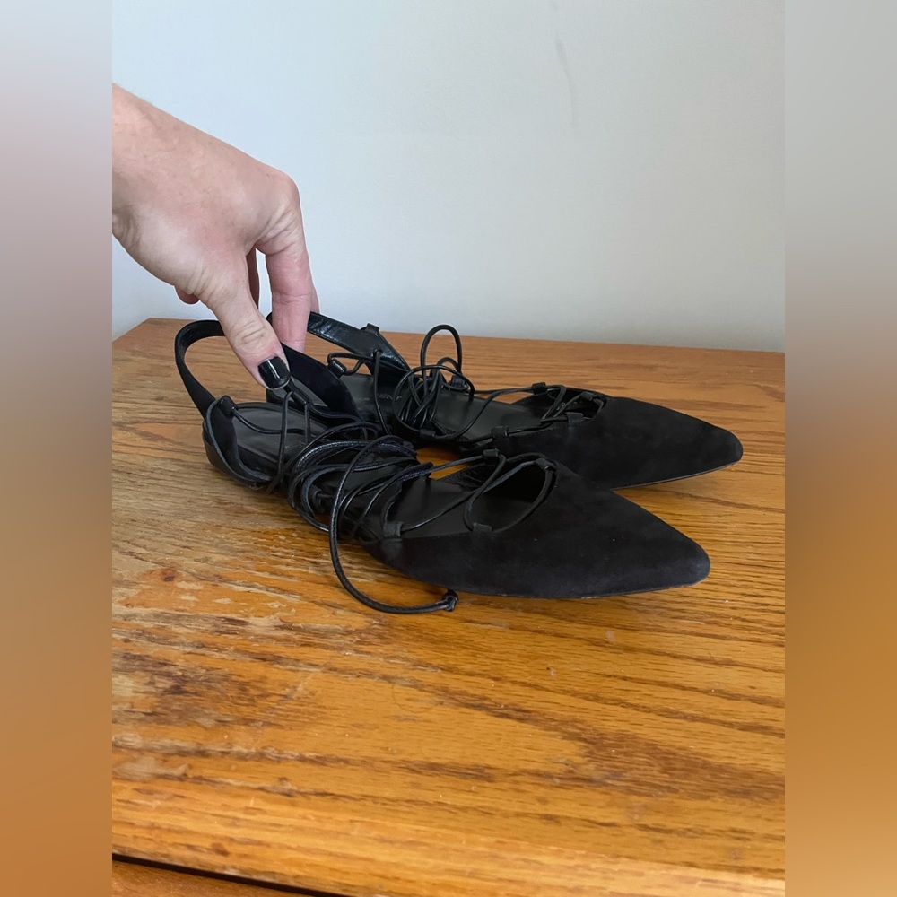 Saint Laurent Black Suede Pointed Gladiator Flats Size 38.5 - Picture 6 of 7